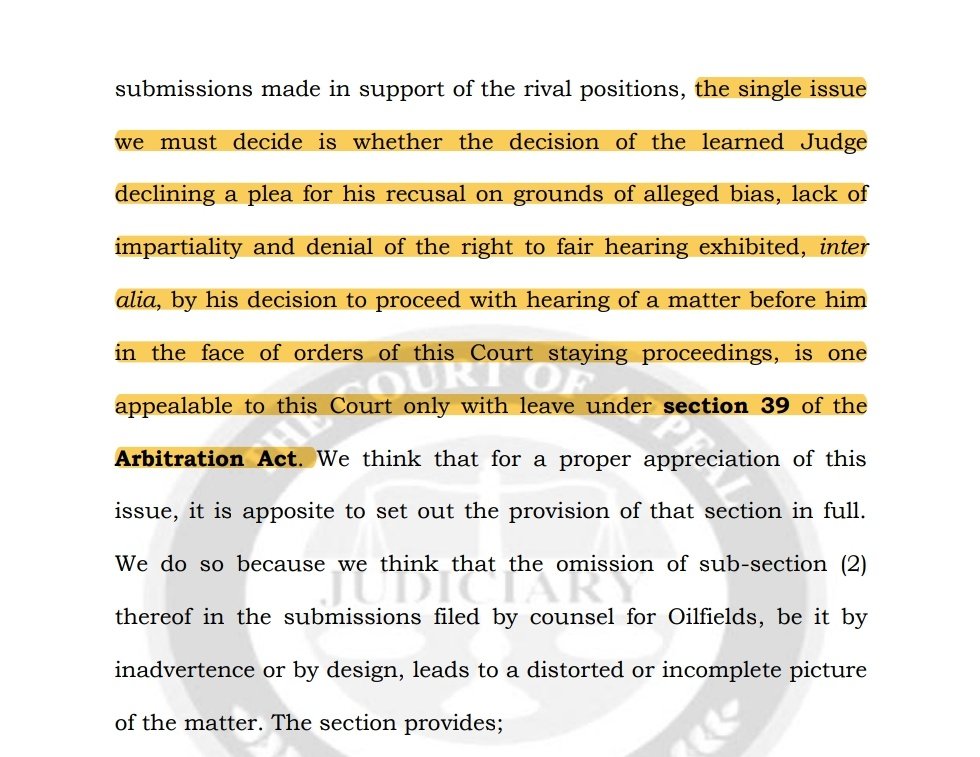 KensonMutethia's tweet image. Appeals arising from arbitral proceedings are entertainable without leave on decisions or applications made at the High Court, other than on the
arbitral award itself for – which there must be leave. If a Judge refuses to recuse, for instance you don't require leave to appeal.