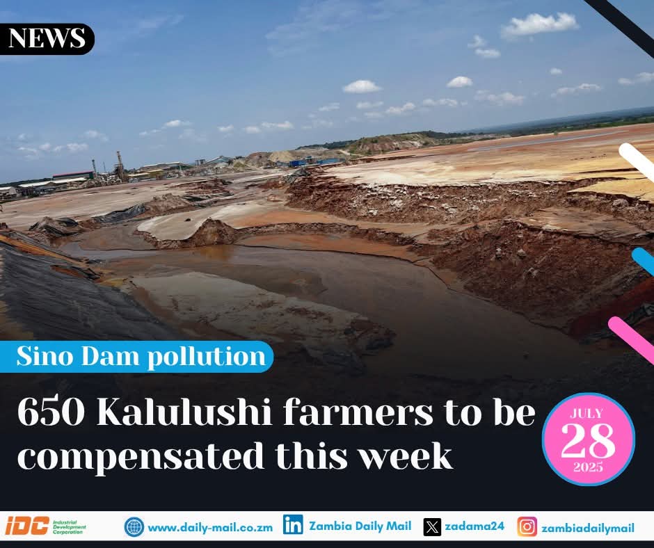 zadama24's tweet image. OVER 650 farmers in Kalulushi District affected by pollution from Sino Metals and Rongxing Investment mining companies are set to receive compensation this week after the Government&apos;s approval of the report. 

Copperbelt Province Minister Elisha Matambo announced that the farmers…
