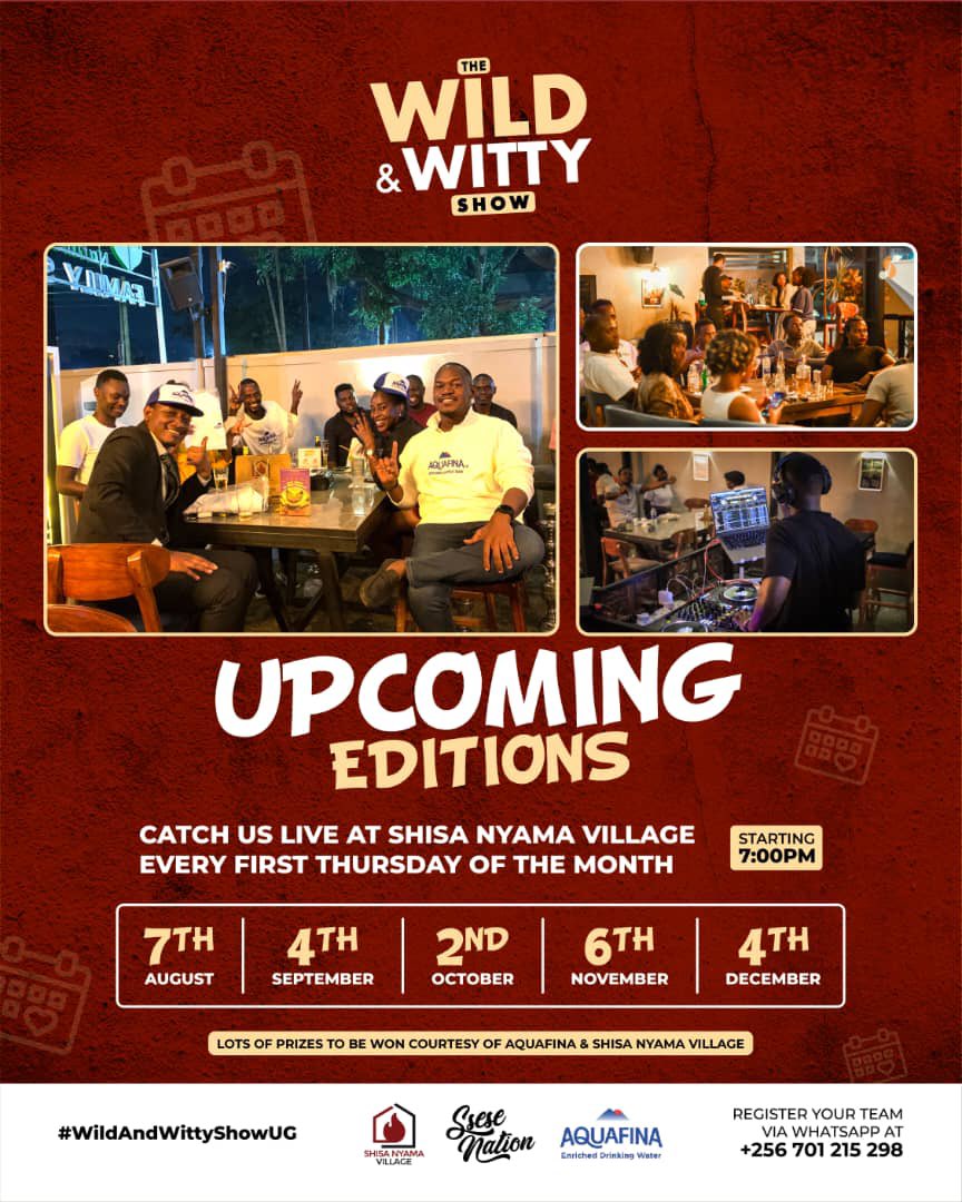 Had a blast at previous <a href="/WildnWittyShow/">The Wild And Witty Show</a> events? Here’s the scoop: new shows every first Thursday of the month at <a href="/shisavillage/">Shisa Nyama Village</a>, with <a href="/SseseNation/">Ssese Nation</a> lighting up the decks!