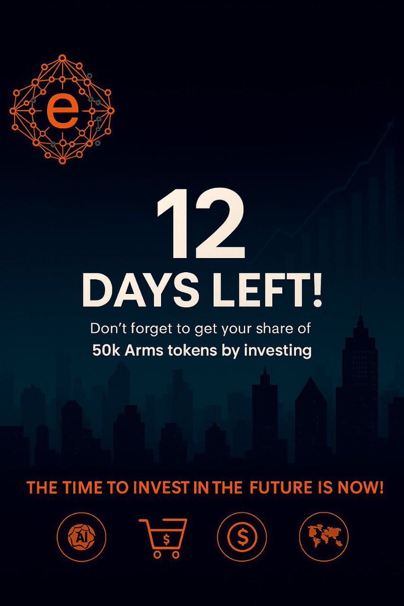 🚨 The countdown is on!
📈 In just 12 days, those who invest in the future will earn their share of 50,000 Arms Tokens!
⏳ Don’t be late — don’t miss the opportunity!
💡 Invest now and be part of the change! 
sidrastart.com/project/2c4a88…
#Blockchain #Crypto #ArmsToken #AI #Web3