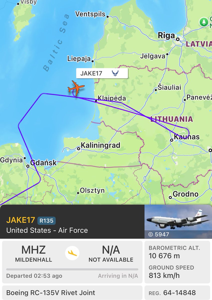 balticjam's tweet image. US Air Force Rivet Joint watching Königsberg.