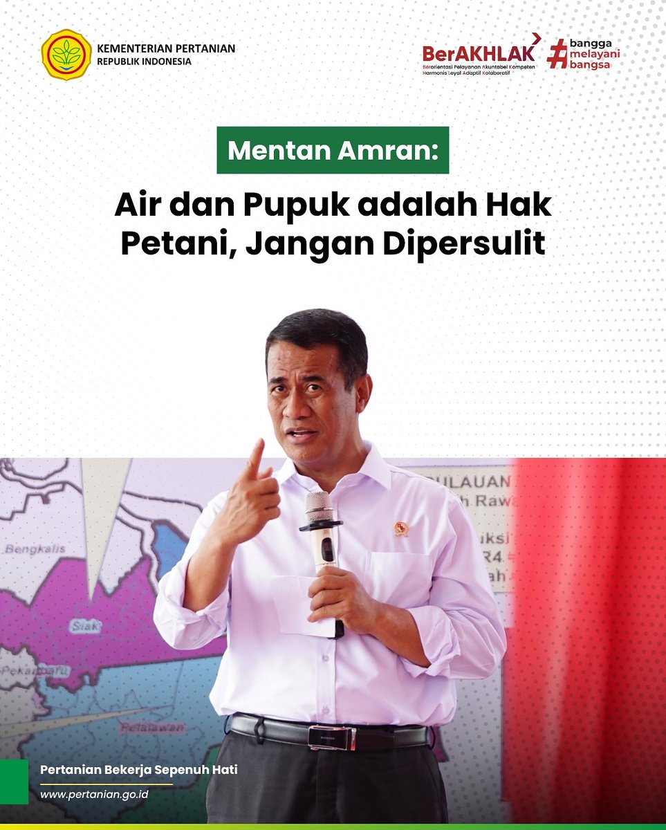 Repost <a href="/kementan/">Kementerian Pertanian RI</a> 

Menteri Pertanian Andi Amran Sulaiman meninjau langsung program Cetak Sawah Rakyat dan Optimalisasi Lahan (OPLAH) di Kabupaten Siak, Riau. 

facebook.com/10006492858106…

#swasembadapangan #produksiberas #BRMP  #Kementan #BRMPTP