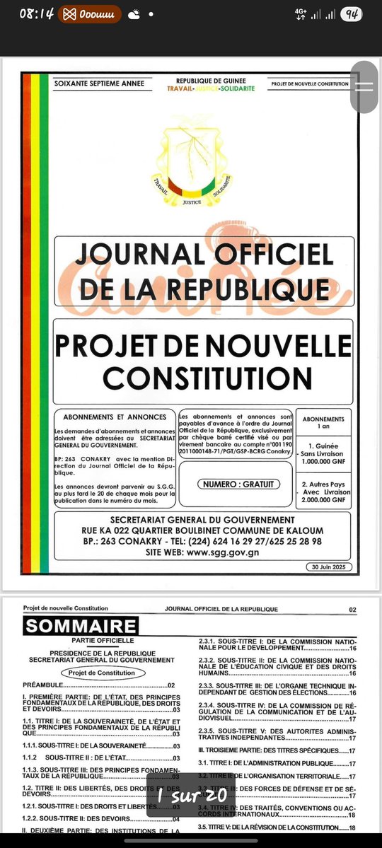 DemclubT's tweet image. Apparemment cette nouvelle constitution fait même pas 1Km comparé au contrat de Simandou (15Km) 
L&apos;avenir du pays 20 Pages 😕🫣