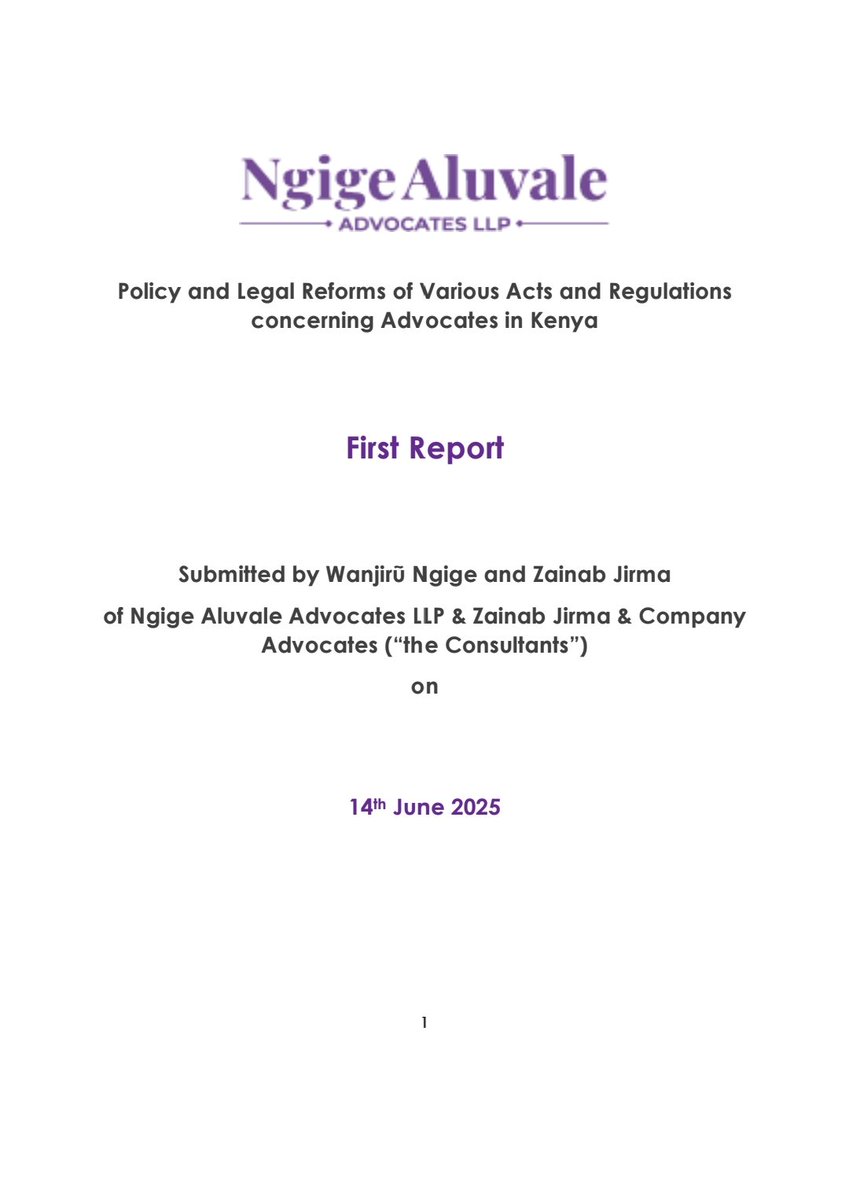 Faith Odhiambo (@faithodhiambo8) on Twitter photo The consortium of consultants undertaking the review of statute and policy related to Advocates submitted their first report to the <a href="/LawSocietyofKe/">Law Society of Kenya</a>. We invite all members to review the report and submit their views by or before 25th August 2025.
The report can be accessed on The consortium of consultants undertaking the review of statute and policy related to Advocates submitted their first report to the <a href="/LawSocietyofKe/">Law Society of Kenya</a>. We invite all members to review the report and submit their views by or before 25th August 2025.
The report can be accessed on