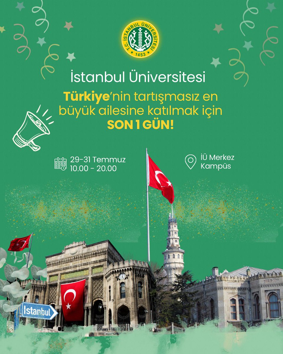 istuniresmi's tweet image. 🎯 2030’da İstanbul Üniversitesi mezunu olmak isteyenler için yolculuk yarın başlıyor!
Türkiye’nin tartışmasız en büyük ailesine katılmak, geleceğinizi güçlü bir akademik temelle inşa etmek istiyorsanız sizi bekliyoruz. #İÜAileceTercih