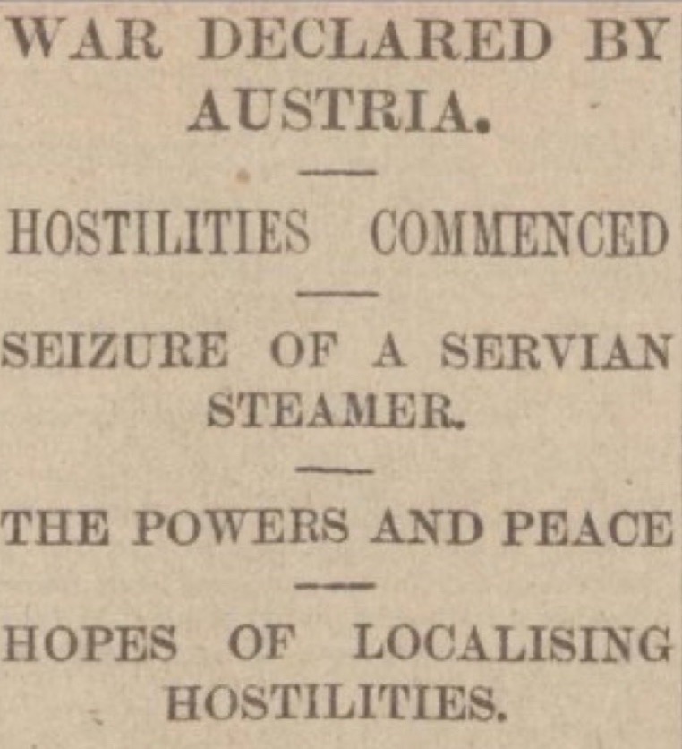 Frank McDonough (@fxmc1957) on Twitter photo 28 July 1914. The European crisis escalated as Austria-Hungary declared war on Serbia. It was a key moment in the “July Crisis”, which would trigger all the European alliances and lead to the outbreak of the “Great War” of 1914-1918. 28 July 1914. The European crisis escalated as Austria-Hungary declared war on Serbia. It was a key moment in the “July Crisis”, which would trigger all the European alliances and lead to the outbreak of the “Great War” of 1914-1918.