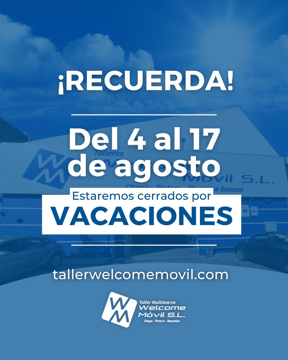¡Reduerda! 📢 Queremos avisarte que en Taller Welcome Móvil nos tomamos un merecido descanso este verano. 🏖️ Estaremos cerrados por vacaciones del 4 al 17 de agosto, ambos incluidos

📍 Av. Santa Clara de Cuba, 4. Nave 3
📞 660722384 | 954515580

#TallerWelcomeMovil #Vacaciones