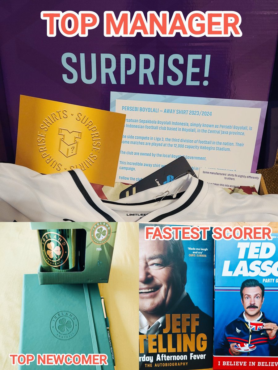 UCC Staff Fantasy Football (@uccfantasyfoot) on Twitter photo 📢 GW1 prizes revealed 📢
Top Manager: Shirt from <a href="/SurpriseShirts/">Surprise Shirts</a> 🔥.
Top Newomer: Irish team notebook, pen & mug 🔥.
Fastest Scorer Competition: 'Saturday Afternoon Fever' by <a href="/JeffStelling/">Jeff Stelling</a> & Ted Lasso party game 🔥.
Excitement building as we approach 15 August. #FPL 💪 📢 GW1 prizes revealed 📢
Top Manager: Shirt from <a href="/SurpriseShirts/">Surprise Shirts</a> 🔥.
Top Newomer: Irish team notebook, pen & mug 🔥.
Fastest Scorer Competition: 'Saturday Afternoon Fever' by <a href="/JeffStelling/">Jeff Stelling</a> & Ted Lasso party game 🔥.
Excitement building as we approach 15 August. #FPL 💪