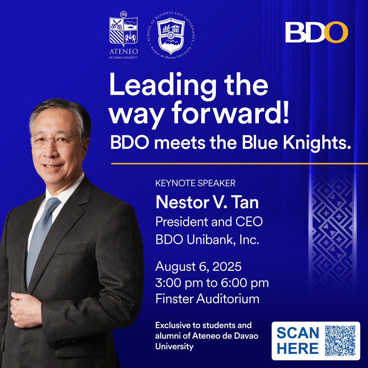 Here's the perfect opportunity to be ready for the workforce. Learn how to lead the way forward as BDO finds its way to meet the Blue Knights of Ateneo de Davao University!

Full: facebook.com/ateneo.dedavao…