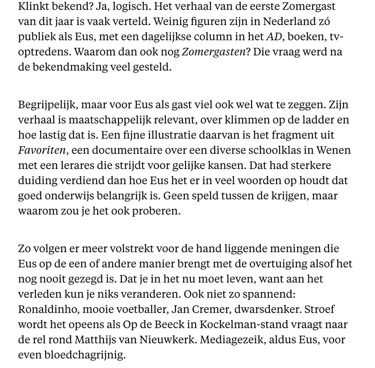 MiesBee's tweet image. Zelfs het lieve Parool verveelde zich #zomergasten