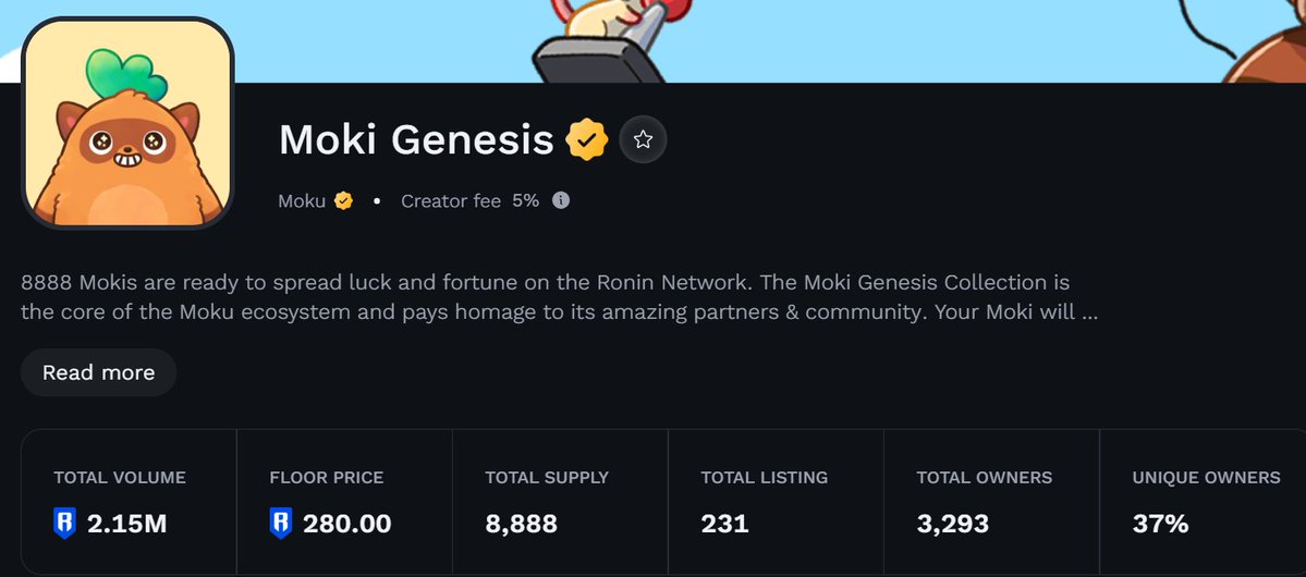 Runi207's tweet image. Is this right @Moku_HQ Moki floor price 280 Ron?
@ShiroJorge @Prismrangers @WokuWeekly