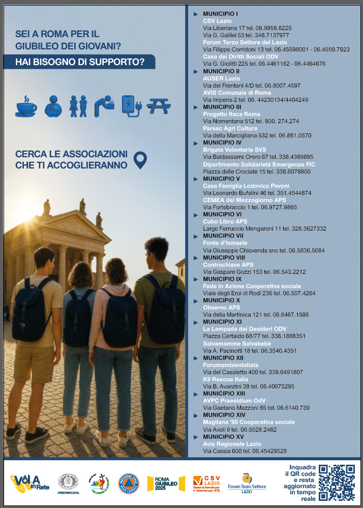 #Giubileodeigiovani, si rafforzano i servizi e l'offerta per turisti e pellegrini del progetto Vol.A in Rete realizzato da CSV Lazio e Forum Terzo Settore Lazio.
👉 accoglienzagiubileo.it/vol-a-in-rete-…