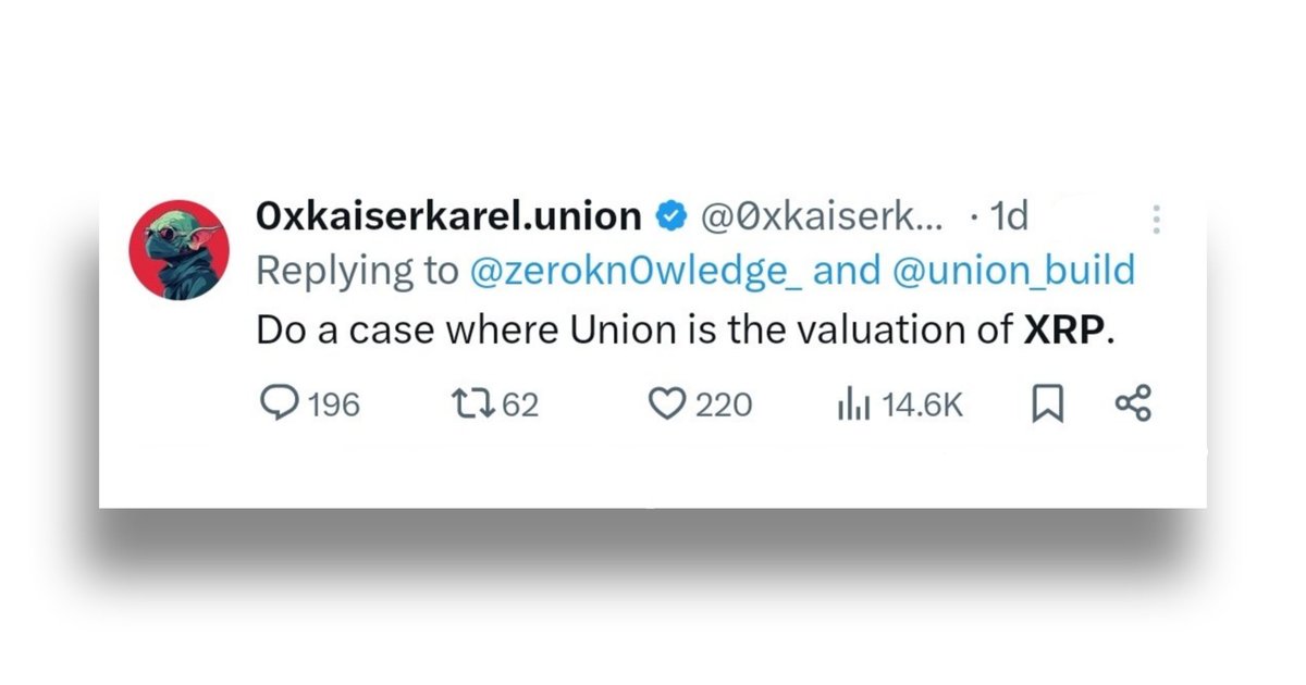 Tomatpan's tweet image. "Imagine if $U had the same valuation as $XRP.
Not a dream - but a vision.
✅ Strong infrastructure.
✅ Real interoperability.
✅ An unshakable community.
If the world values speed and efficiency…
@union_build just needs time.
Be part of new history.