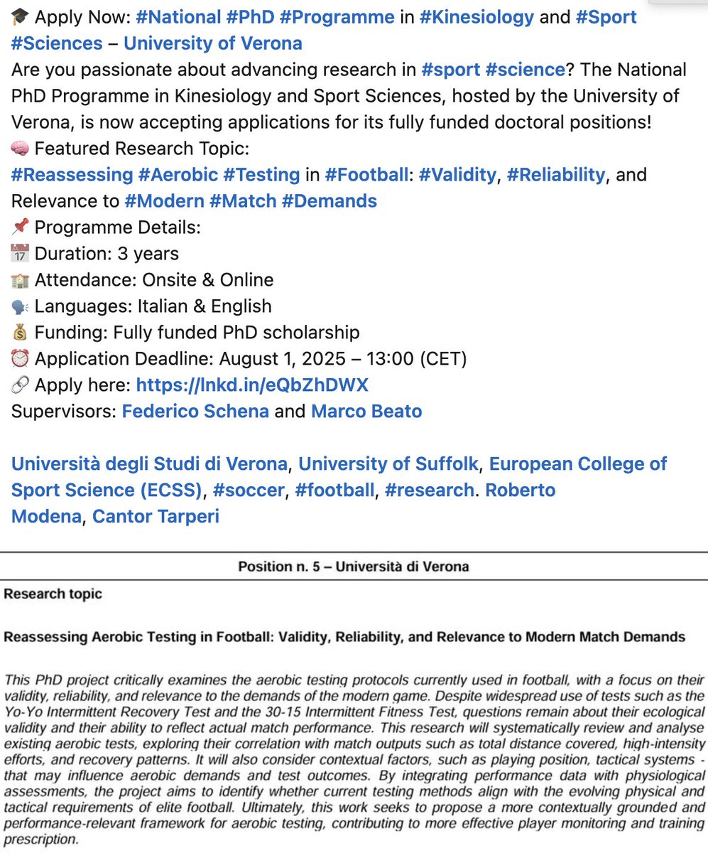 Dr Marco Beato (@marcobeato1) on Twitter photo 🎓 Apply Now: #National #PhD #Programme in #Kinesiology and #Sport #Sciences – <a href="/UniVerona/">Università di Verona</a>
Are you passionate about advancing research in #sport #science? Apply here: corsi.univr.it/?ent=cs&id=113… 🎓 Apply Now: #National #PhD #Programme in #Kinesiology and #Sport #Sciences – <a href="/UniVerona/">Università di Verona</a>
Are you passionate about advancing research in #sport #science? Apply here: corsi.univr.it/?ent=cs&id=113…