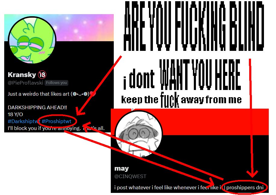 CINQWEST's tweet image. P S A ; i do NOT WANT FUCKING PROSHIPPERS interacting with me. i do NOT want you FOLLOWING me either. get your goddamn eyes checked if you can't do something as simple as reading two motherfucking words