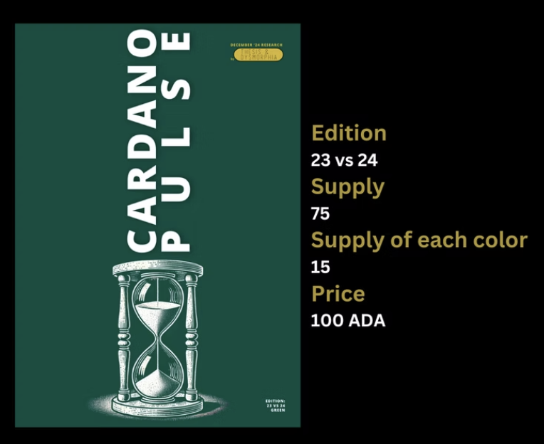 Cardano Pulse mint is open till end of this year.

Be sure to mint your NFT of the research and hold this part of Cardano history forever. 

On our website.
