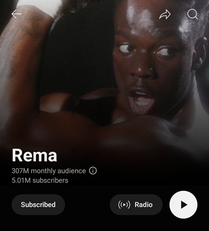 remaaccess's tweet image. The Newly activated &quot;Monthly Audience&quot; feature on YouTube Music is live and Rema is already the leading artist in Africa with 307M.