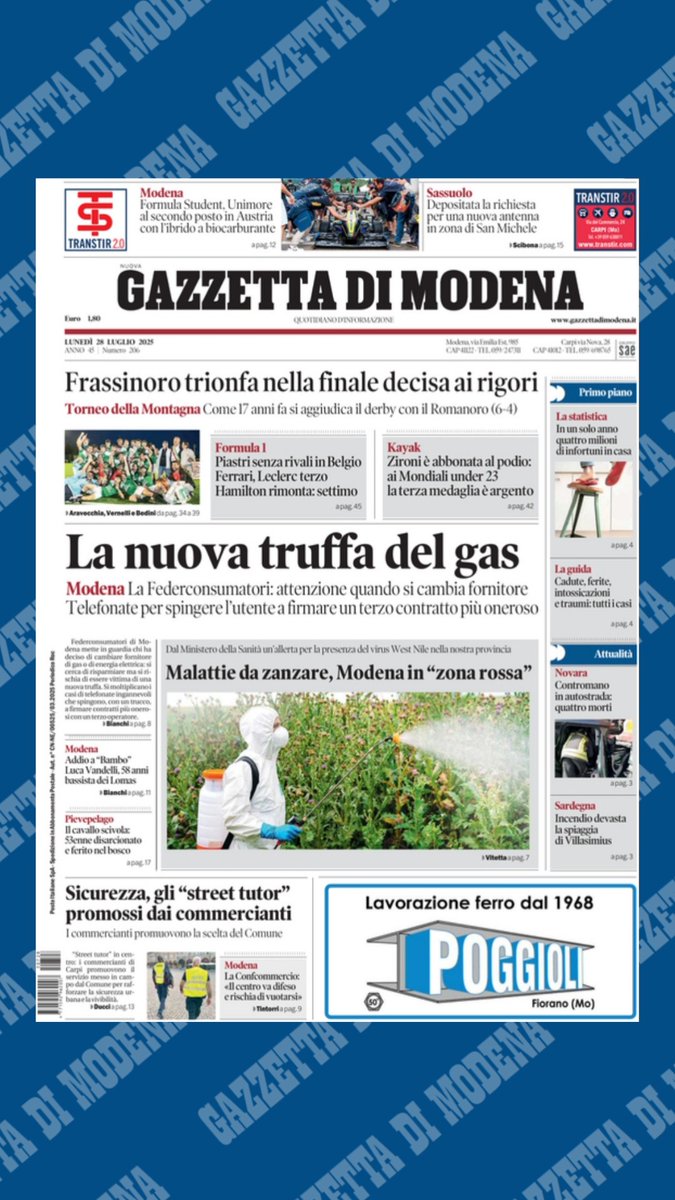📰Buongiorno con la prima pagina della Gazzetta di Modena  
📷 Per ogni aggiornamento di giornata potete visitare il sito gazzettadimodena.it e seguirci sui nostri canali social  
#modena #gazzettamodena #notizie #primapagina #news
