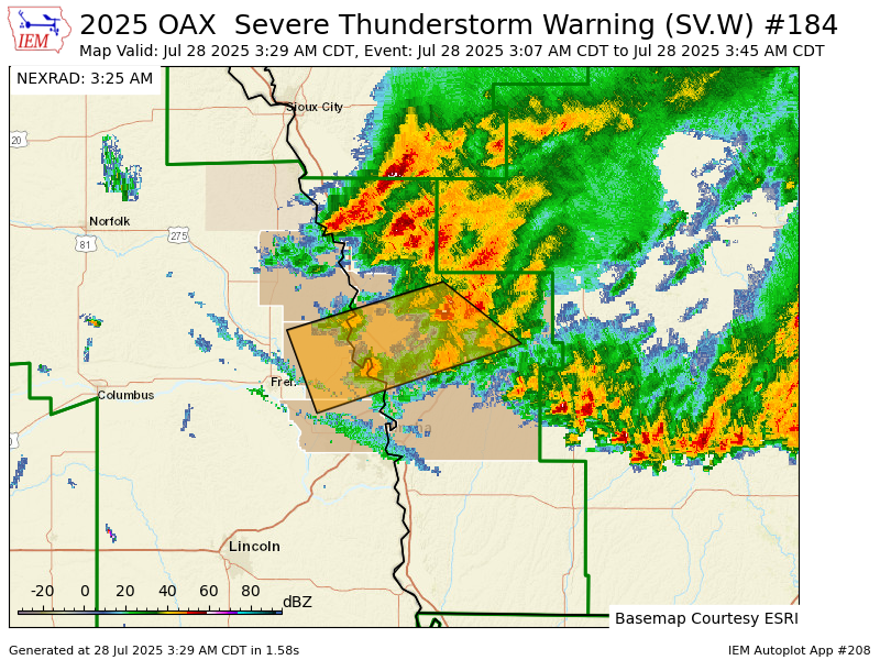 iembot_oax's tweet image. OAX continues Severe Thunderstorm Warning [wind: 60 MPH (RADAR INDICATED), hail: 0.75 IN (RADAR INDICATED)] for Harrison, Pottawattamie, Shelby [IA] and Burt, Douglas, Washington [NE] till 3:45 AM CDT mesonet.agron.iastate.edu/vtec/f/2025-O-…