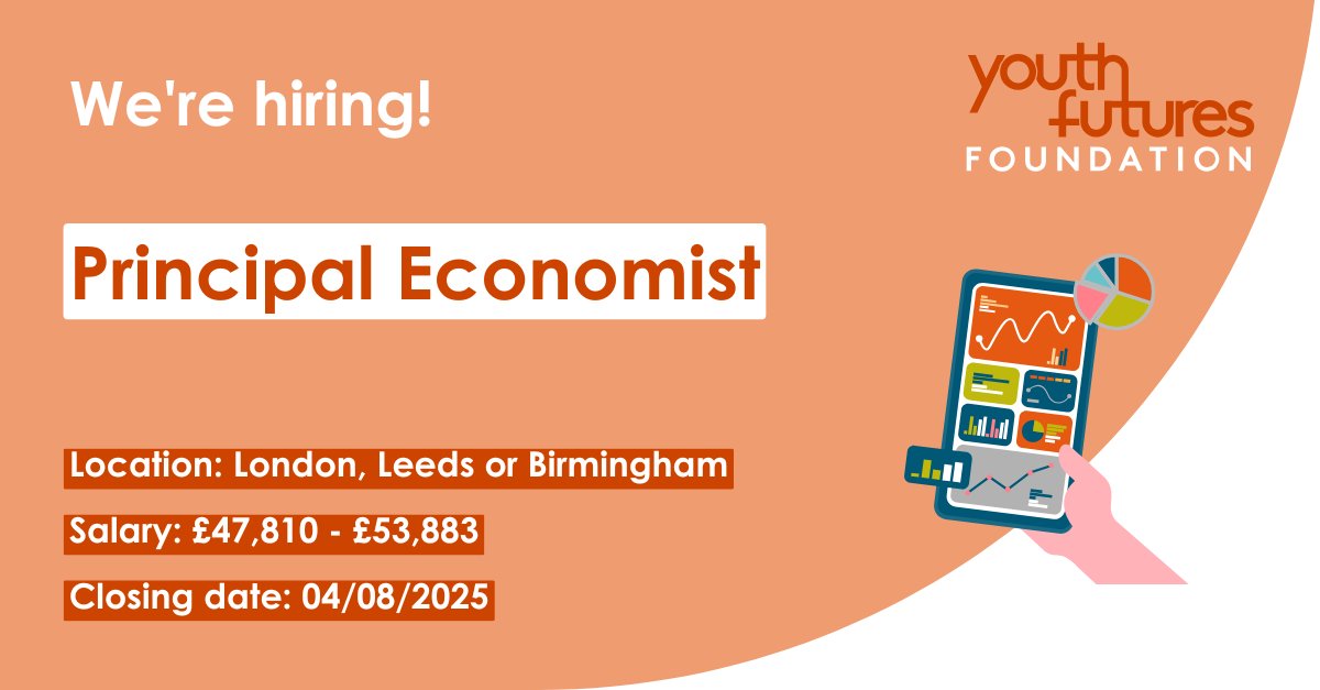 YF_Foundation's tweet image. 🚨We're hiring for a Principal Economist!
📍London, Leeds or Birmingham
🔸£47,810 - £53,883
📅04/08/2025
Do you want to lead the design and commissioning of economic research and data analysis projects on key issues for youth employment?
Apply now: youthfuturesfoundation.org/opportunity/pr…