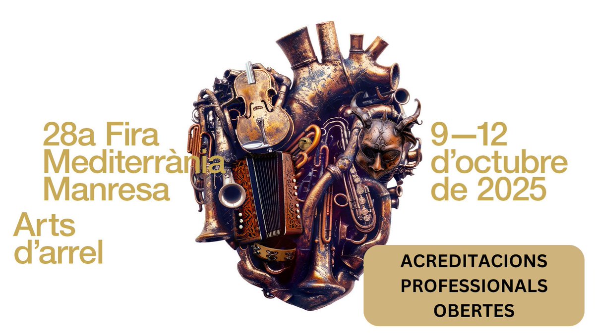 COFAE (@cofaenet) on Twitter photo 🔴 Convocatoria abierta 🔴
Hasta el 3 de octubre puedes inscribirte como profesional en la <a href="/FMediterrania/">Fira Mediterrània</a> de Manresa, el mercado de espectáculos interdisciplinario dedicado a la cultura popular y las músicas del mundo 👇
cofae.net/es/noticias/70… 🔴 Convocatoria abierta 🔴
Hasta el 3 de octubre puedes inscribirte como profesional en la <a href="/FMediterrania/">Fira Mediterrània</a> de Manresa, el mercado de espectáculos interdisciplinario dedicado a la cultura popular y las músicas del mundo 👇
cofae.net/es/noticias/70…
