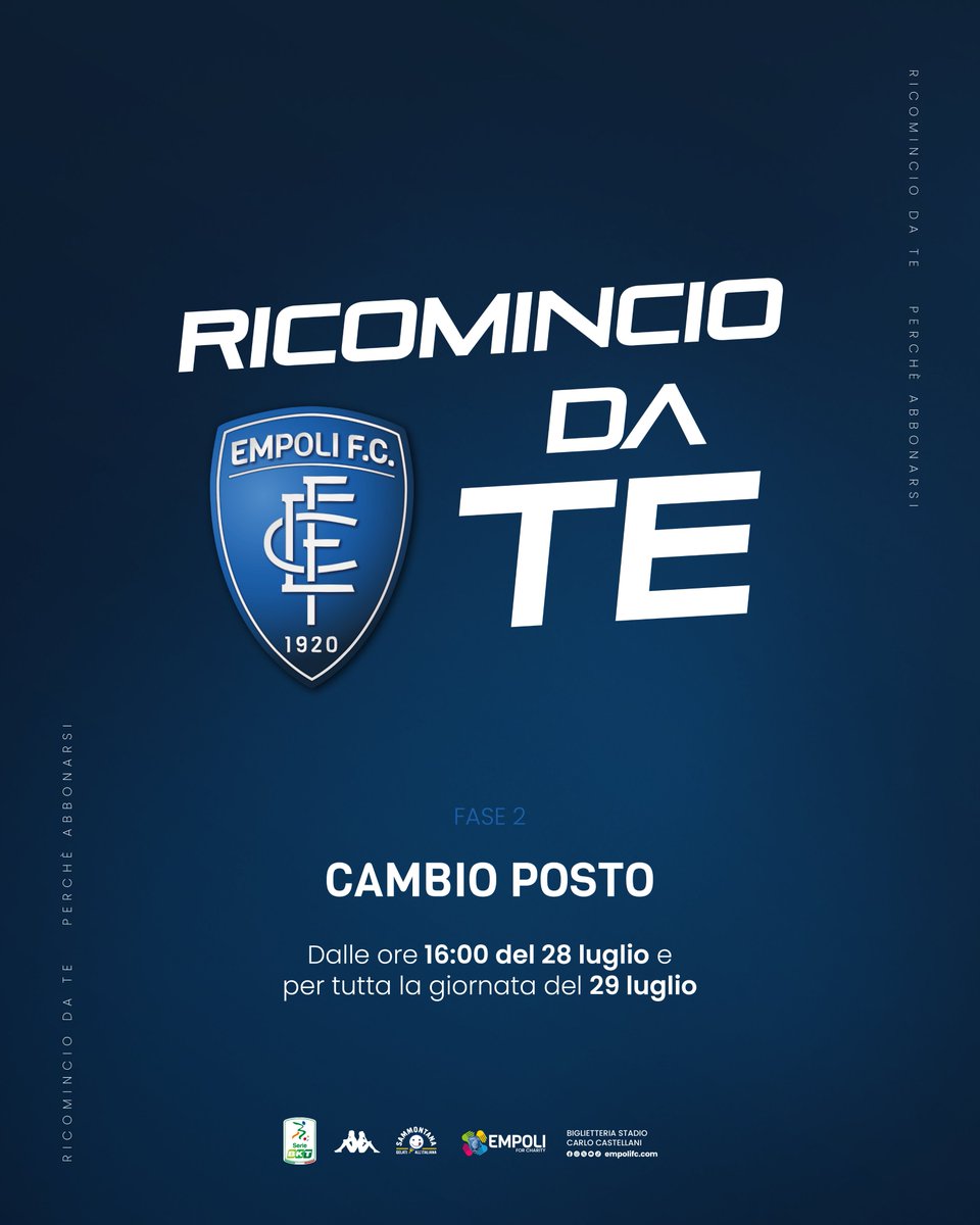 EmpoliFC's tweet image. ๐๏ธ ๐๐ข๐๐จ๐ฆ๐ข๐ง๐๐ข๐จ ๐๐ ๐ญ๐, ๐๐ฎ๐ ๐ ๐ข๐จ๐ซ๐ง๐ข ๐ฉ๐๐ซ ๐๐๐ฆ๐๐ข๐๐ซ๐ ๐ฉ๐จ๐ฌ๐ญ๐จ!
Dalle ore 16.00 di oggi e per tutta la giornata di domani, i vecchi abbonati potranno cambiare settore e posto.
Per tutte le info vai sul nostro sito!
โก empolifc.it/abbonamenti