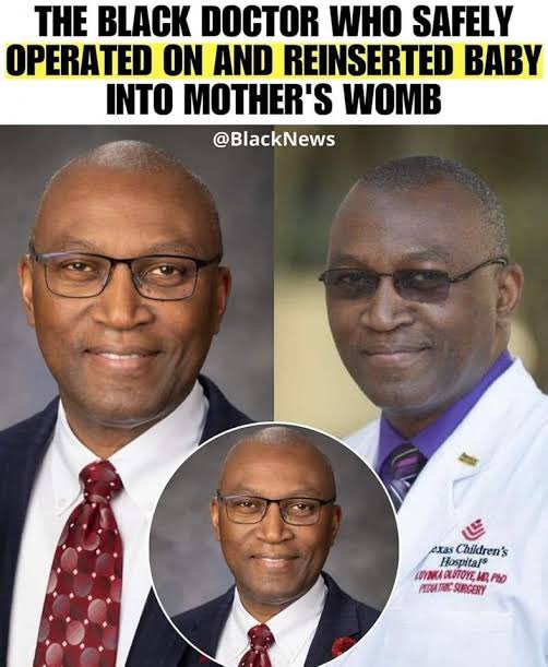 Elijah Turyagumanawe (@elijahtury) on Twitter photo Meet Dr. Oluyinka Olutoye - the brilliant surgeon who made medical history. 
He performed a groundbreaking surgery by removing a baby from the womb at just 23 weeks, successfully removing a life-threatening tumor, and then placing the baby back inside the mother's womb. 👨🏾🍼💉 Meet Dr. Oluyinka Olutoye - the brilliant surgeon who made medical history. 
He performed a groundbreaking surgery by removing a baby from the womb at just 23 weeks, successfully removing a life-threatening tumor, and then placing the baby back inside the mother's womb. 👨🏾🍼💉