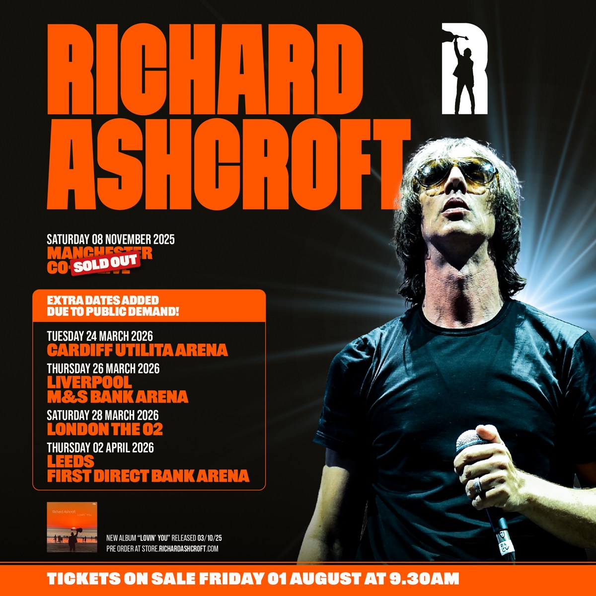 stereoboard's tweet image. NEW // Due to the MAHOOSIVE demand of his sold-out Manchester show, the icon that is @richardashcroft has announced a BUNCH of UK arena stops for spring 2026, armed with brand new tracks from his upcoming album 'Lovin' You'!
Get tickets from 9:30am Fri👉 tinyurl.com/yv4s8wjr