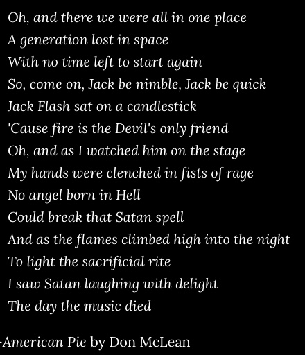 TheHumanLead1's tweet image. American Pie by Don McLean - lyrics in verse 5.