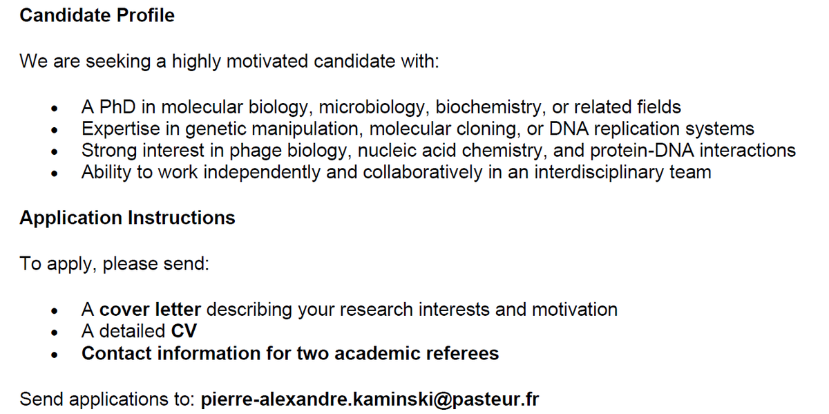 📢 Postdoctoral research position

A 2-year postdoctoral position on bacteriophages research is available at the Institut Pasteur in Paris in the Plasticity of the Genomes Unit.

🧐 Those interested can now send their applications!
