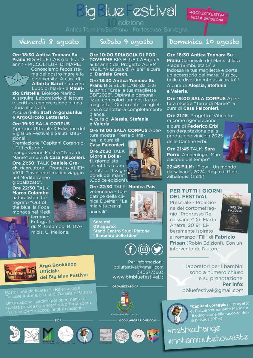 📯🐟Il programma completo del Big Blue Festival 2025 - 10° edizione📅08-09-10 agosto 📌Antica Tonnara Su Pranu Portoscuso
🔗Scaricabile in formato PDF su bigbluefestival.it/big-blue-festi…