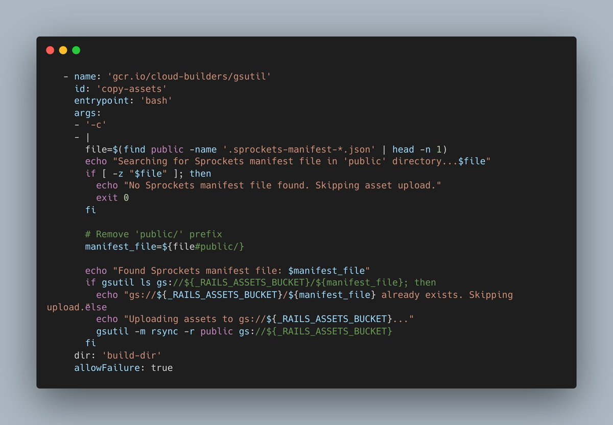 alazycoder2's tweet image. Pro-tip: Speed up your #CloudBuild deployments! 

🚀 Conditionally skip copying files to your CDN bucket if nothing has changed. This simple check can save valuable time on every run. #gcp #devops #cicd