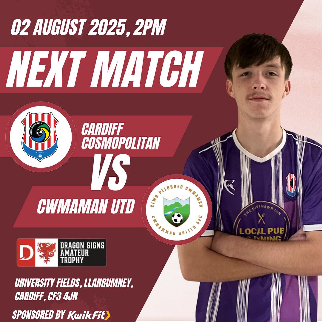 Cosmopolitan FC (@cosmopolitan_fc) on Twitter photo Football Returns! 🤩⚽️
This Saturday, we face <a href="/CwmammanUnited/">Cwmamman United AFC</a> at home in the FAW Amateur Trophy 🏆
Make sure to come down and support the lads! 🔴🔵
#upthemos Football Returns! 🤩⚽️
This Saturday, we face <a href="/CwmammanUnited/">Cwmamman United AFC</a> at home in the FAW Amateur Trophy 🏆
Make sure to come down and support the lads! 🔴🔵
#upthemos