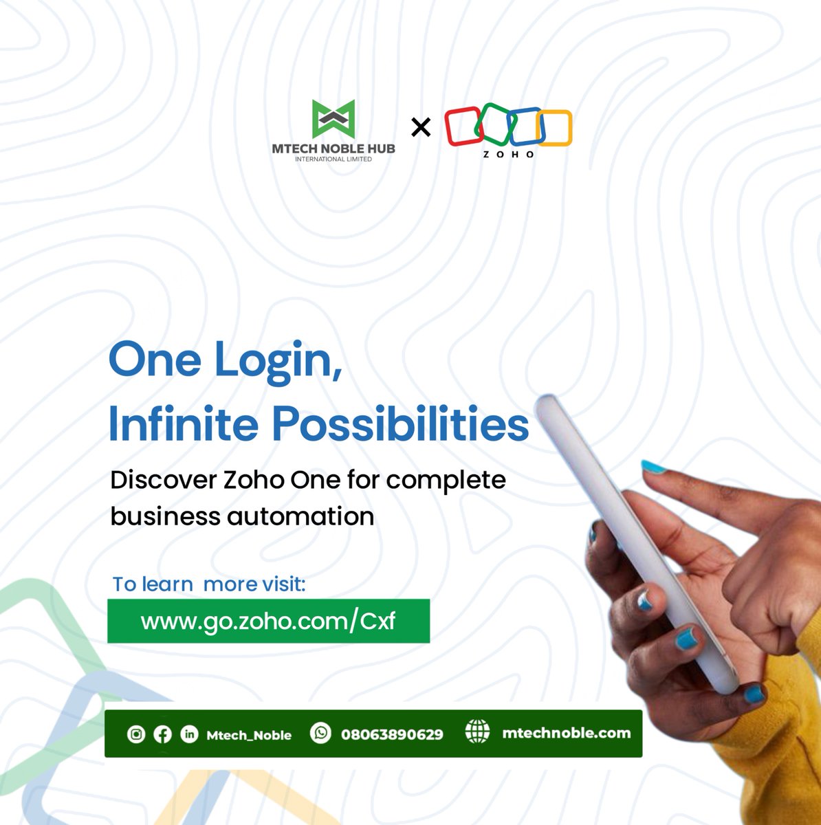 MtechNoble's tweet image. Infinite possibilities. One login.

Simplify your business with Zoho One via MTech Noble Hub — automate, scale, and thrive.

visit:  zurl.co/Gi52w 

zurl.co/a5M36

#ZohoOne #MTechNobleHub #BusinessAutomation #TechSimplified
