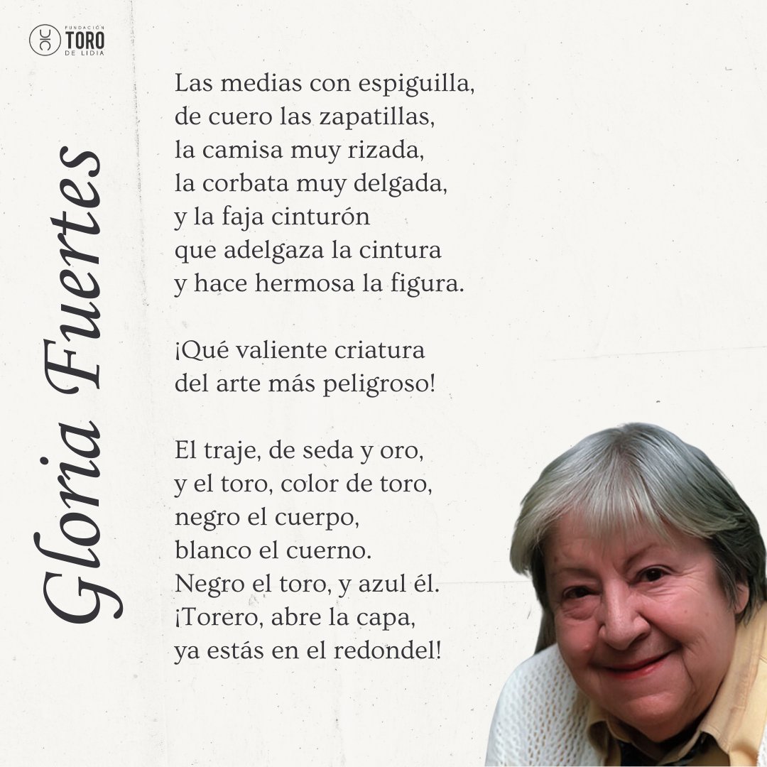 ftorodelidia's tweet image. 💚 Hoy se cumplen 108 años del nacimiento de Gloria Fuertes, la "poeta de los niños".
En su antología también escribió sobre toros en ¿Cómo se dibuja un torero?
Frente a los que hoy atacan que los niños conozcan la tauromaquia, Fuertes entendía que es parte de nuestra cultura.