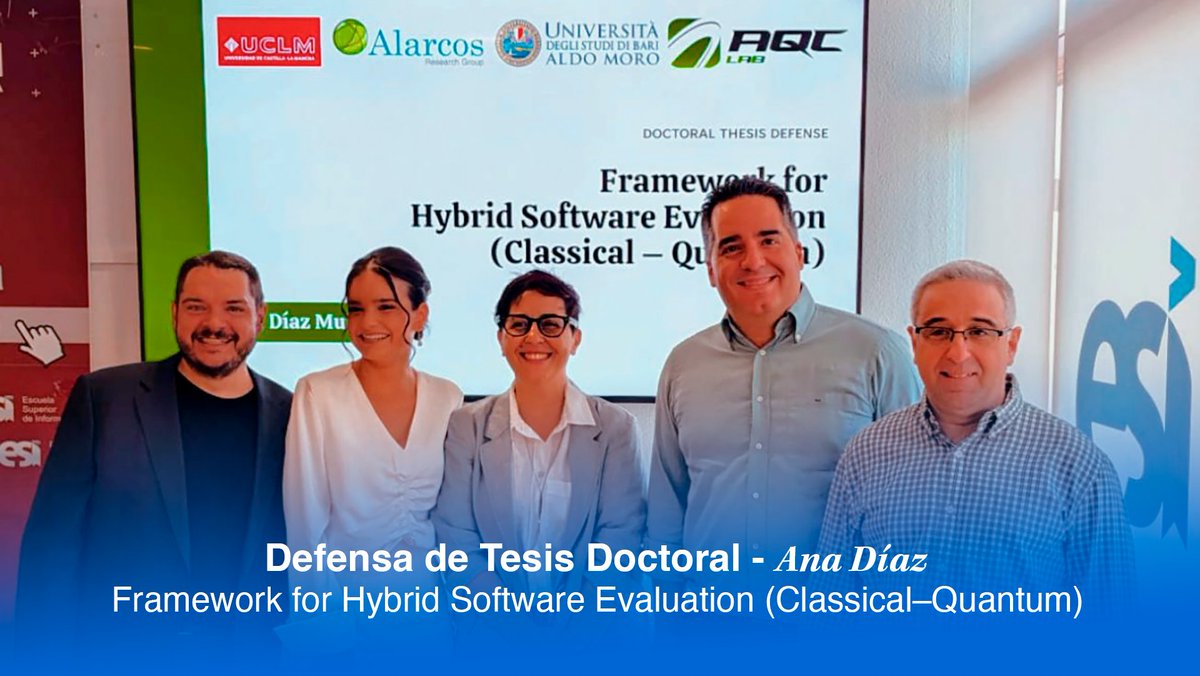 ES. Informática UCLM (@esiuclm) on Twitter photo El pasado viernes, nuestra doctoranda Ana Díaz, defendió con éxito su tesis doctoral "Framework for Hybrid Software Evaluation (Classical–Quantum)", dirigida por <a href="/jjoselemuss/">José A. Cruz-Lemus</a> y Moises Monje de <a href="/GrupoAlarcos/">GRUPO ALARCOS</a> 👉 esi.uclm.es/index.php/2025… El pasado viernes, nuestra doctoranda Ana Díaz, defendió con éxito su tesis doctoral "Framework for Hybrid Software Evaluation (Classical–Quantum)", dirigida por <a href="/jjoselemuss/">José A. Cruz-Lemus</a> y Moises Monje de <a href="/GrupoAlarcos/">GRUPO ALARCOS</a> 👉 esi.uclm.es/index.php/2025…