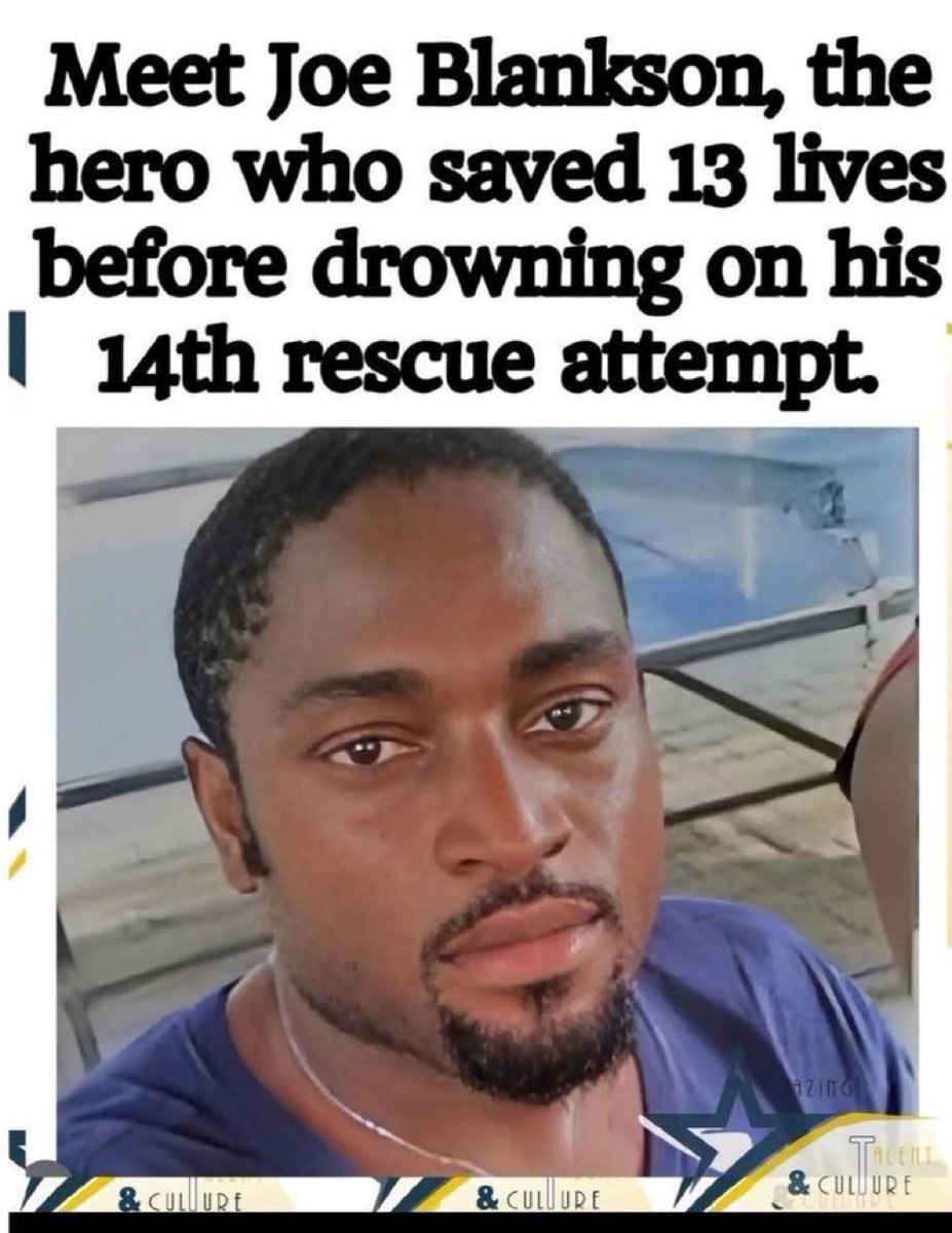 On July 28, 2018, a boat carrying 25 passengers capsized on the Abonnema-Bakana waterway in Rivers State, Nigeria. Joe Blankson repeatedly dived into the water, rescuing 13 individuals. On his 14th attempt, exhausted, he drowned. He was the only fatality in the accident.