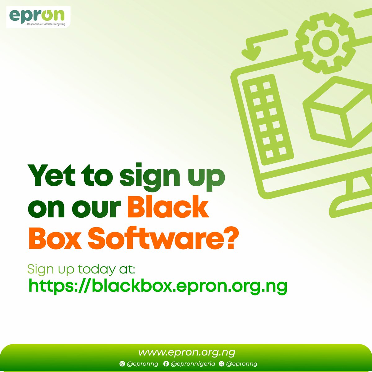 Still not on our BlackBox Software?

BlackBox is an official platform for responsible e-waste reporting and traceability in Nigeria.

It helps you stay compliant, organized, and ahead.

Sign up today at: blackbox.epron.org.ng

#EPRON #blackbox #EEE #EwasteAwareness