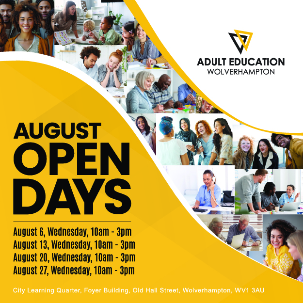 Serious About Success?
Thinking about learning something new? 
Come to AEW’s August Open Days! 
Explore courses for adults in a safe, supportive environment.
More info: bit.ly/4aWIQLM
Apply: ow.ly/UCtG50WuvHi
Call 01902 558180
aes.wolverhampton.gov.uk