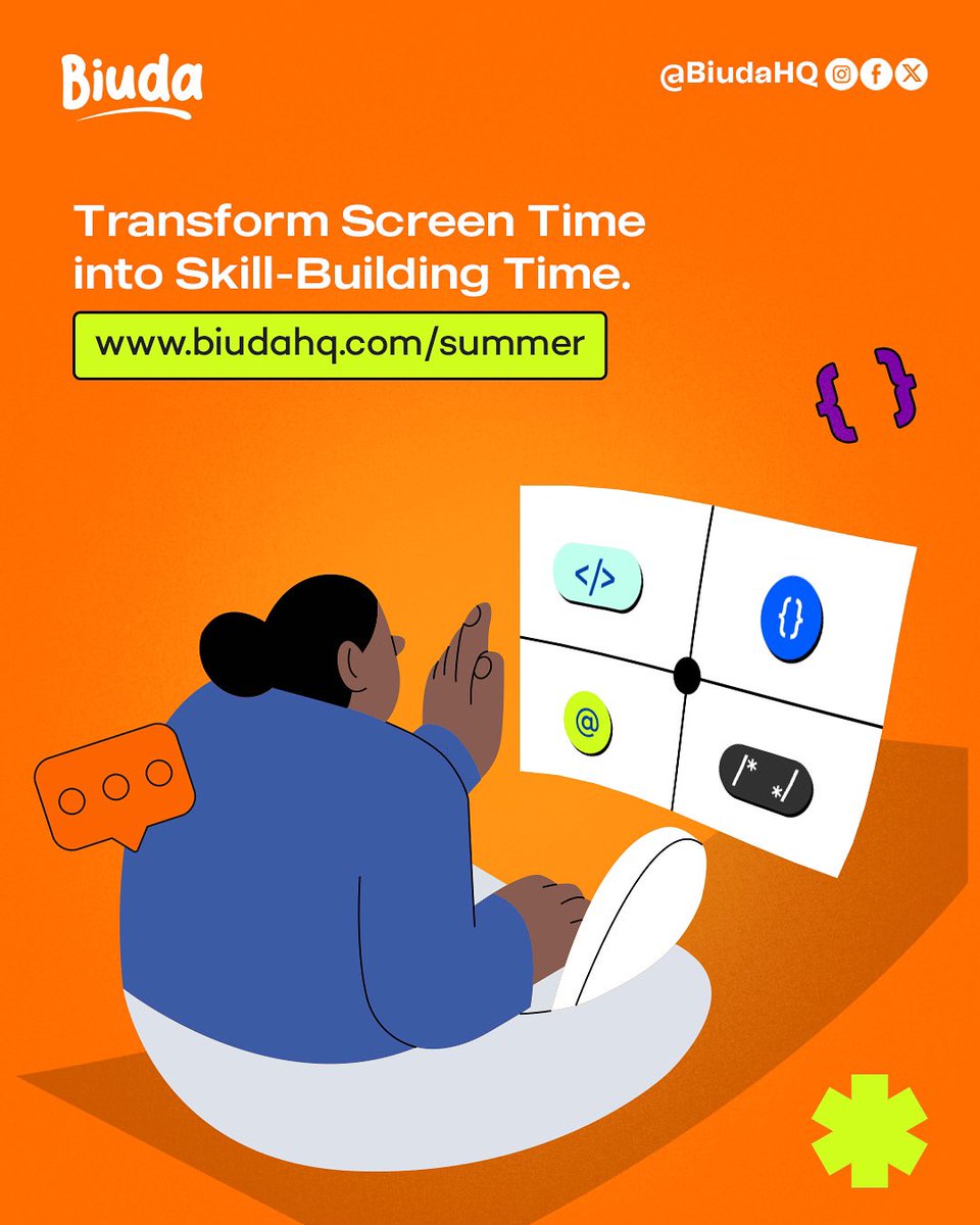 Biudahq's tweet image. 📱 Don’t just scroll—build!
This summer, let your child turn screen time into skill time. Coding, creativity, and tech fun await at Biuda’s Summer Camp!
Classes are still ongoing, register your children today.
👉 biudahq.com/summer

#Biuda #techkids #Codekids #summercamp