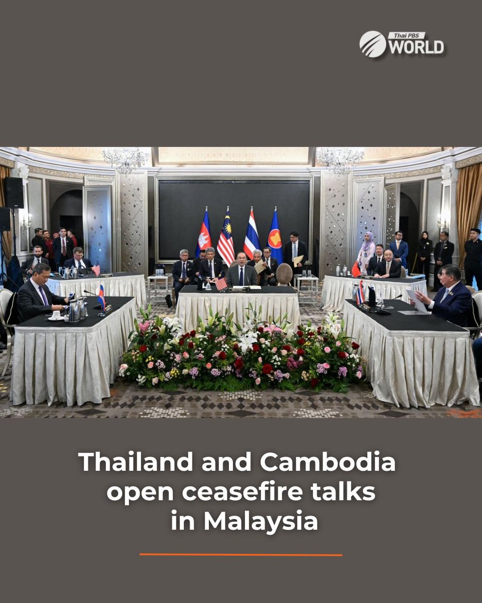 ThaiPBSWorld's tweet image. The historic truce talks between Thailand and Cambodia, aimed at securing an immediate ceasefire and halting hostilities along the disputed border, began in Putrajaya on Monday.

The meeting, brokered by Malaysia and Prime Minister Anwar Ibrahim in his capacity as the current…