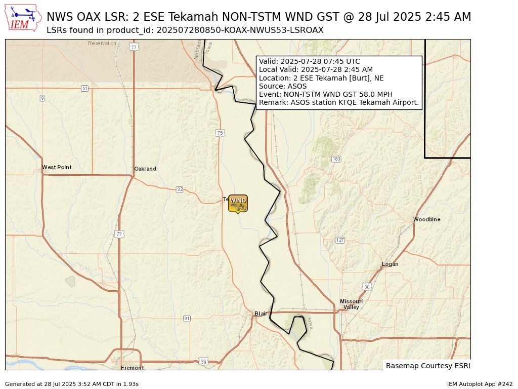 iembot_oax's tweet image. At 2:45 AM CDT, 2 ESE Tekamah [Burt Co, NE] ASOS reports Non-Tstm Wnd Gst of M58 MPH. ASOS station KTQE Tekamah Airport. #newx mesonet.agron.iastate.edu/lsr/?by=wfo&amp;amp;wf…