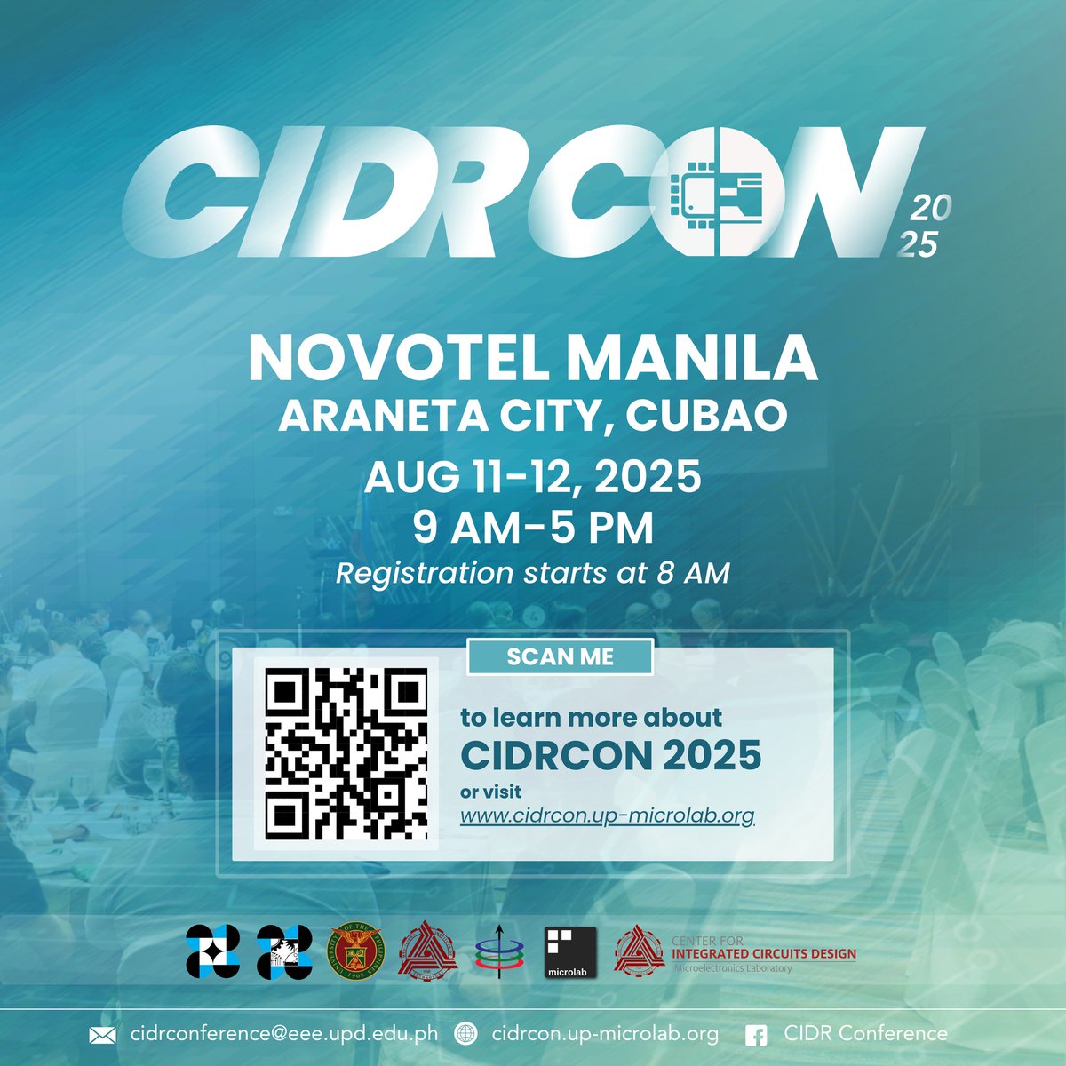 Official_UPD's tweet image. Join the “3rd Annual CIDR Conference” on Aug. 11–12, 9 a.m.–5 p.m., at the Novotel Manila, Araneta City, Cubao.
Interested participants may confirm their participation via email at cidrconference@eee.upd.edu.ph.
For more information, visit cidrcon.up-microlab.org.