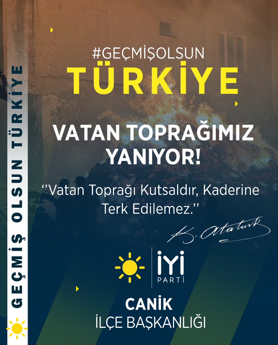 ‘’Vatan Toprağı Kutsaldır, Kaderine Terk Edilemez.’’
MUSTAFA KEMAL ATATÜRK

#yangın #türkiyeyanıyor #geçmişolsuntürkiyem