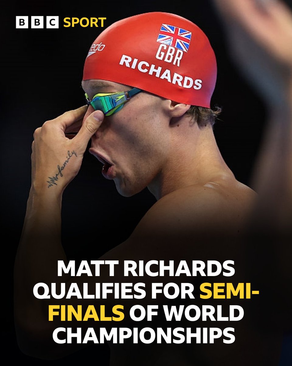 Welshman Matt Richards has qualified for the men's 200m freestyle semi-finals at the World Aquatics Championships in Singapore 🏊‍♂️

The semi final will be underway at 13:05⏰

#BBCSwimming