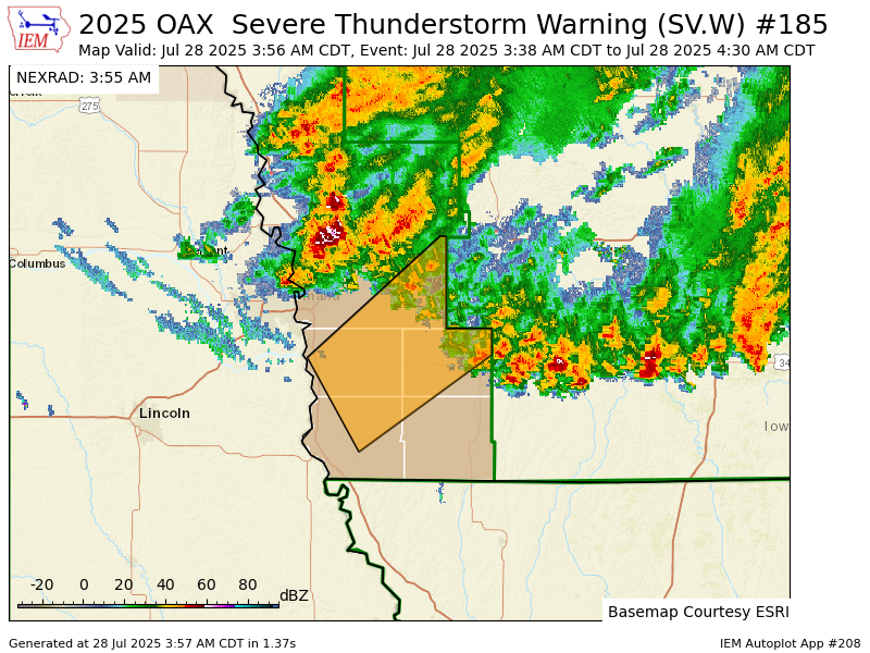 iembot_oax's tweet image. OAX continues Severe Thunderstorm Warning [wind: 60 MPH (RADAR INDICATED), hail: &amp;lt;.75 IN (RADAR INDICATED)] for Fremont, Mills, Montgomery, Page, Pottawattamie [IA] till 4:30 AM CDT mesonet.agron.iastate.edu/vtec/f/2025-O-…