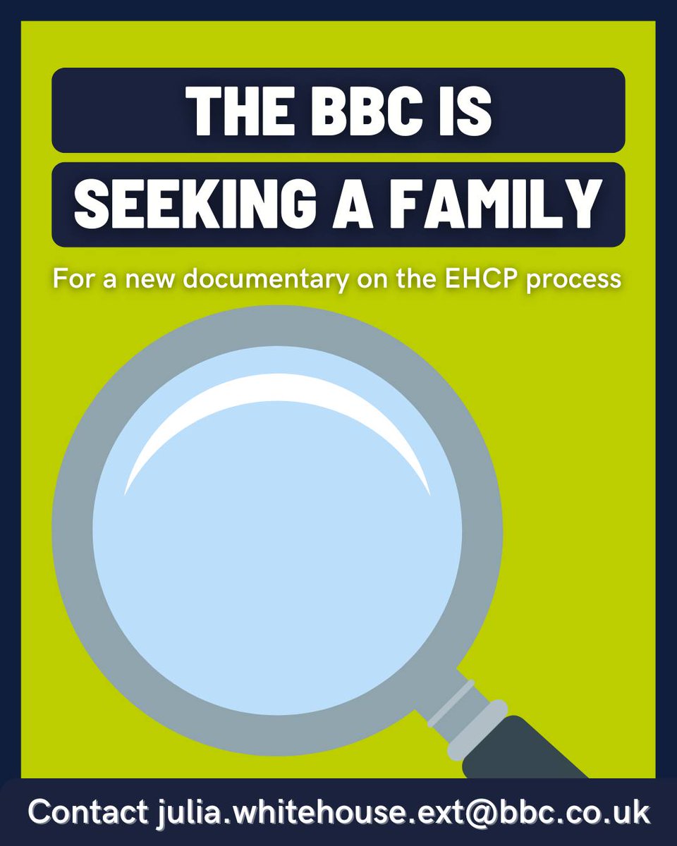 🎥 The #BBC is making a documentary on #EHCPs and they want to hear from you.
They’re looking for families of teens with EHCPs who are still struggling at school.
Support missing? Plan not followed? Impact on mental health?
📧 julia.whitehouse.ext@bbc.co.uk

#EHCP #SEND