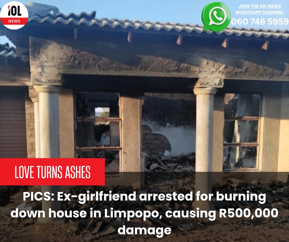 IOL's tweet photo. A 27-year-old woman has been arrested in connection with an arson incident that occurred at her former boyfriend’s house at Steve Biko, in the Villa Nora policing area.
#ArsonArrest #VillaNoraFire #CriminalCharges #RelationshipFallout #PropertyDamage
Read on https://t.co/RmILMB65b3