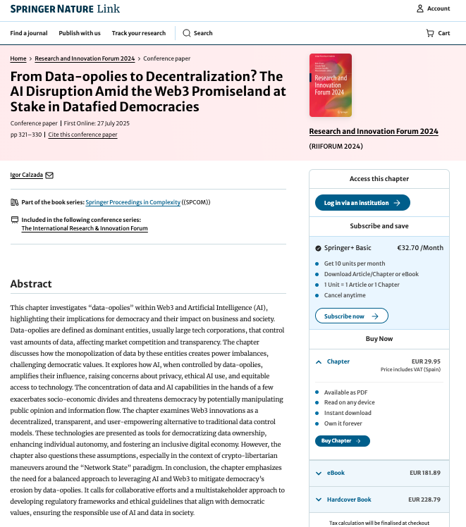 🚀Just out!

My new #chapter in #Rii2024 <a href="/SpringerNature/">Springer Nature</a>:

“From #Dataopolies to #Decentralization?”

🧠 On #AI, #Web3 &amp; datafied #economies/#democracies.

#DOI link.springer.com/chapter/10.100…

📄 #Preprint: papers.ssrn.com/sol3/papers.cf…

#DigitalEconomies #AppliedEconomies #PublicPolicy