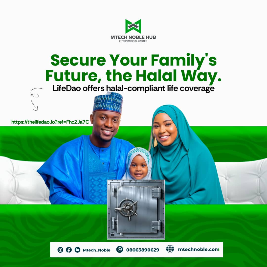 MtechNoble's tweet image. Secure their future — the halal way. 

Get Shariah-compliant life cover with LifeDao.
click: zurl.co/JIgto  to get started
for more information: 08063890629 / zurl.co/jCpYM
#LifeDao #HalalInsurance #MTechNobleHub #IslamicFinance